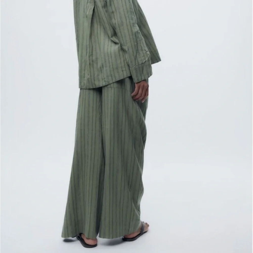 Zara Striped Linen & Cotton Blend Long Pants Bottom Size‎ M NWOT
